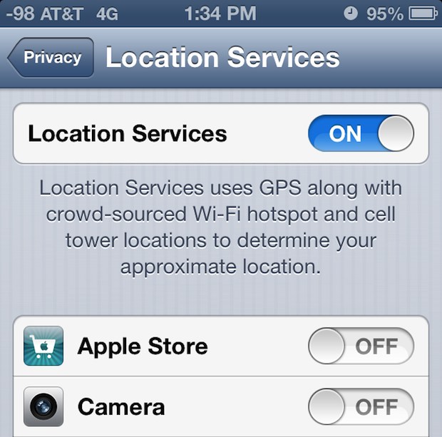 Disabling Camera Location EXIF data on iPhone