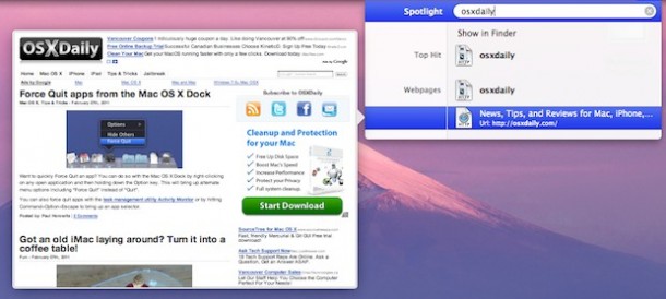 photo of View Live Webpage Previews in Spotlight on Mac OS X image