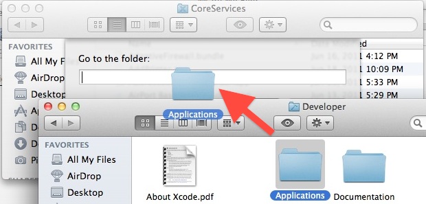 Drag and Drop in the Go To Folder dialog of OS X