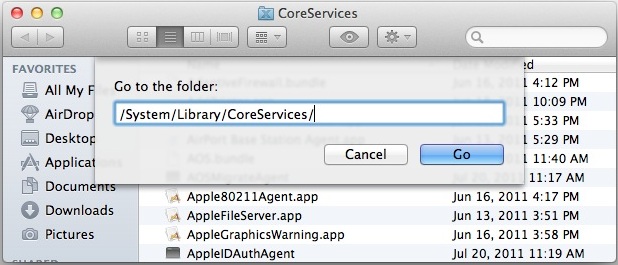 Go To Folder command in Mac OS X 