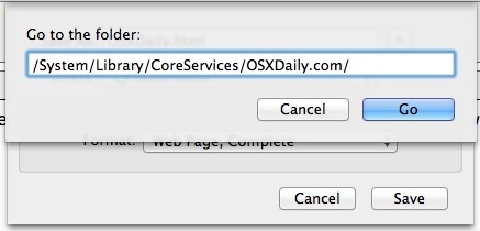 Go To Folder within a Save dialog box of Mac OS X