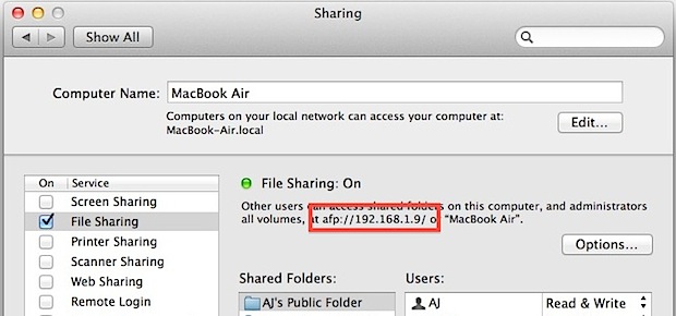 Connect to the Mac File Share from a Windows PC