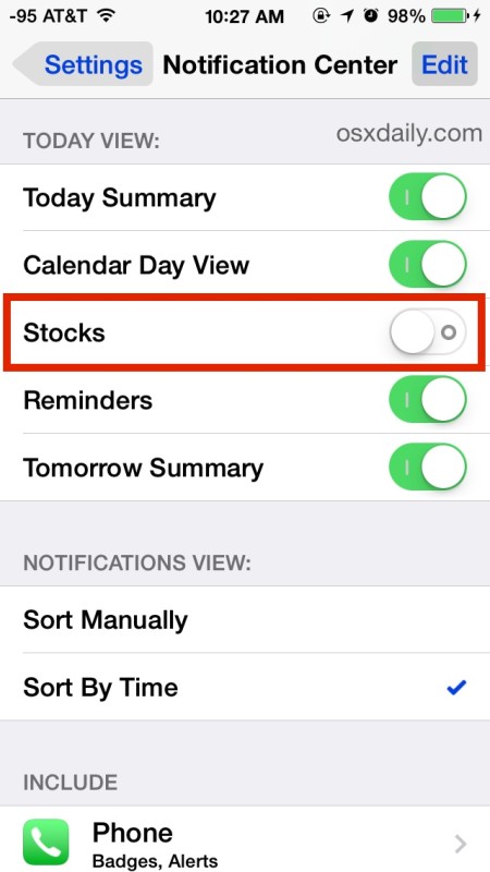 remove stock ticker iphone 5