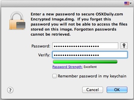 Set a password for the disk image