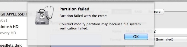 Partition Failed error