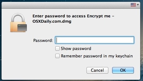 Accessing the encrypted folder in Mac OS X requires a password