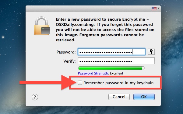 Setting password protection for the encrypted folder in Mac OS X