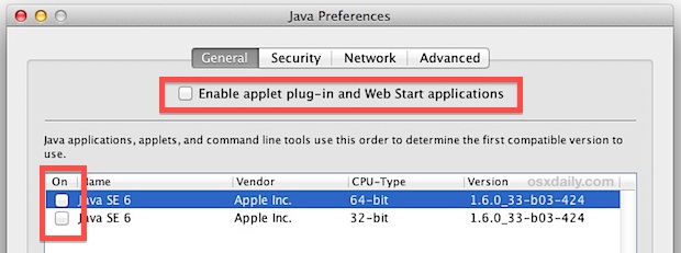 Disable Java in Mac OS X