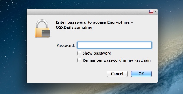An encrypted and password protected image in Mac OS X can be created through Disk Utility