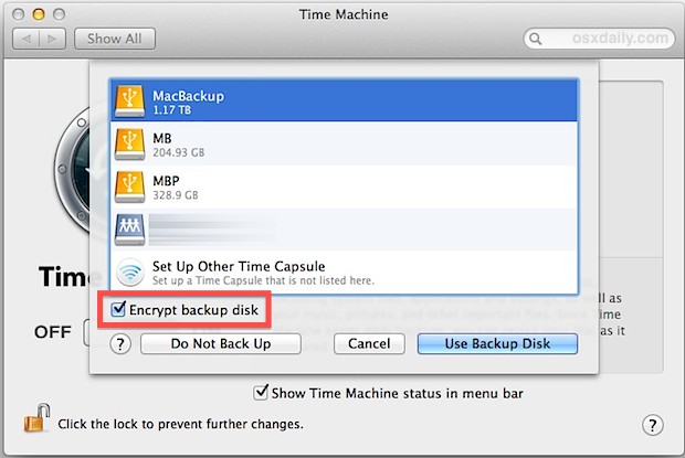 Encrypt Time Machine backups in Mac OS X
