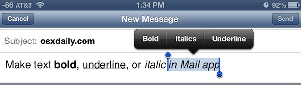 Style text in iOS Mail