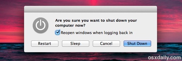 OS X Power controls for sleep, restart, shut down, etc