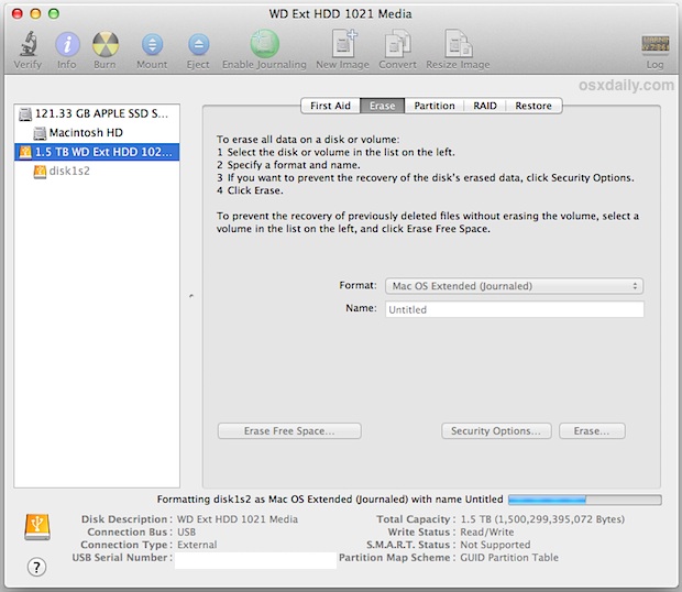 Erase external hard drive to Mac compatible format