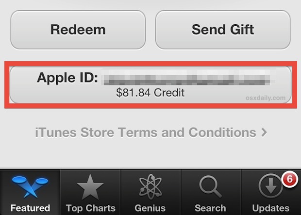 See the iTunes / Apple ID account credits and balance from App Store in iOS