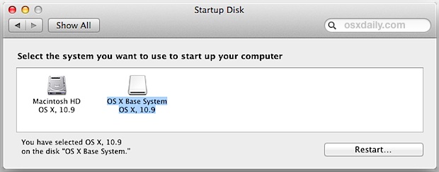 startup disk for mac os x