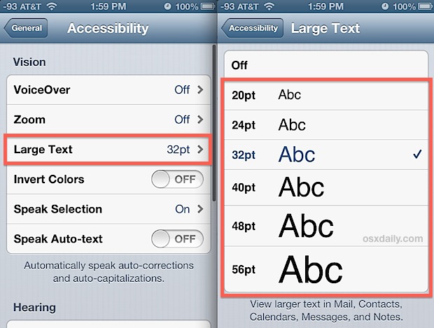 Change email font size in Mail app for iOS