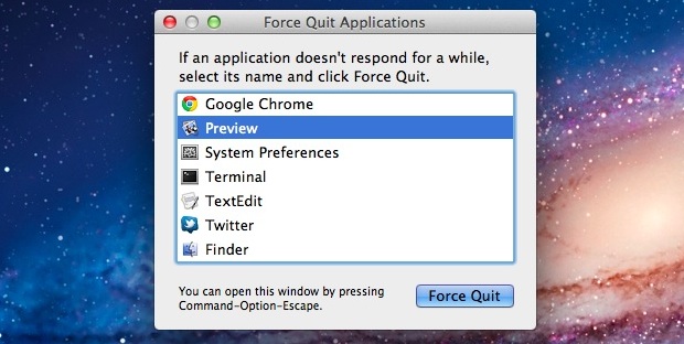 The force quit window in OS X