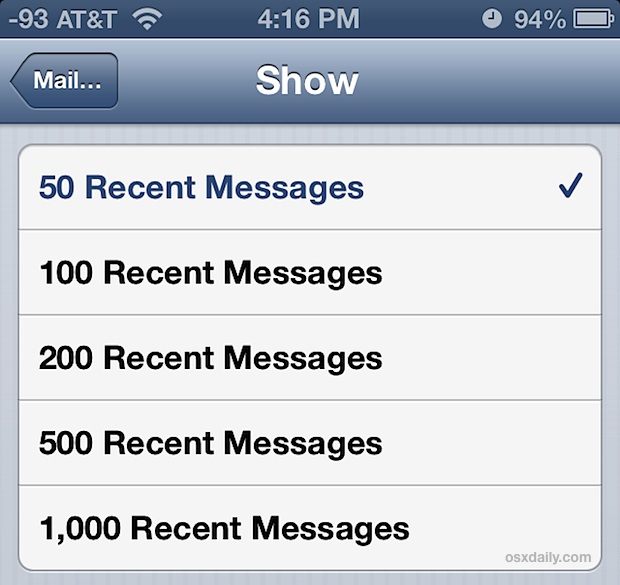 Show more emails in Mail Inbox of iPhone and iPad