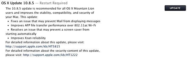 OS X 10.8.5 update