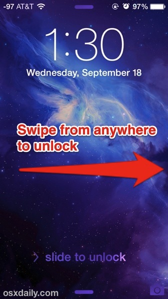 Swipe from anywhere to unlock iOS 7