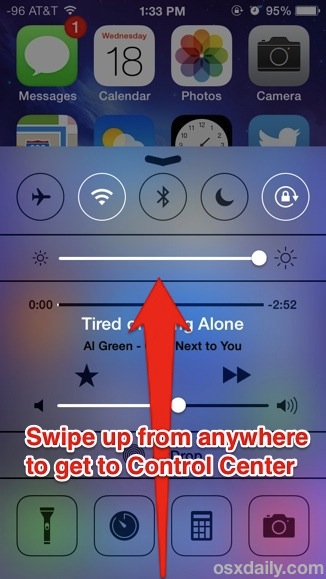 Swipe up for Control Center in iOS 7
