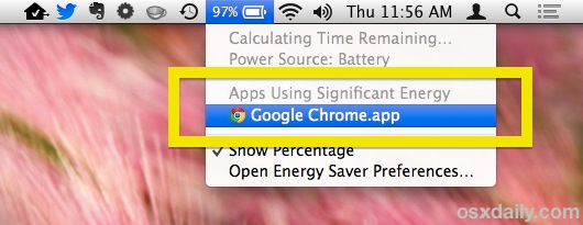 Find apps using energy with the menu bar