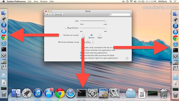 Change Dock position in Mac OS X 