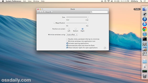 Dock on the right side of the Mac screen
