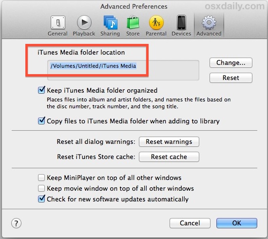 iTunes Library on an external drive