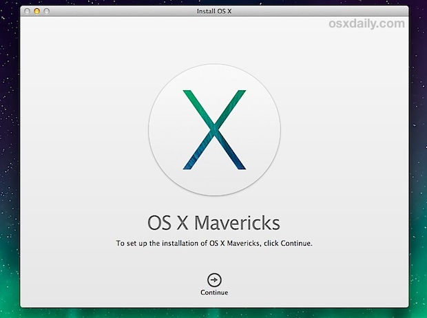 OS X Mavericks Install Screen