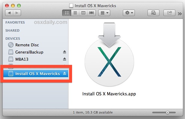 The OS X Mavericks installer drive
