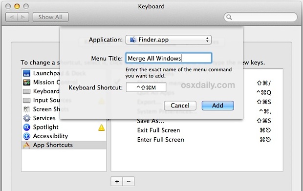 keyboard shortcut for merging Finder windows into tabs