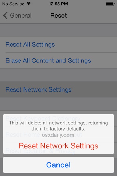 Reset the Network Settings in iOS 