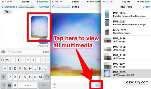 Visualizza tutte le foto e filmati in una conversazione iMessage con i messaggi di app per iOS