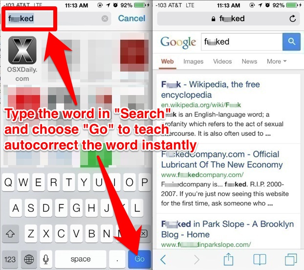 Teach Autocorrect words with Safari Search