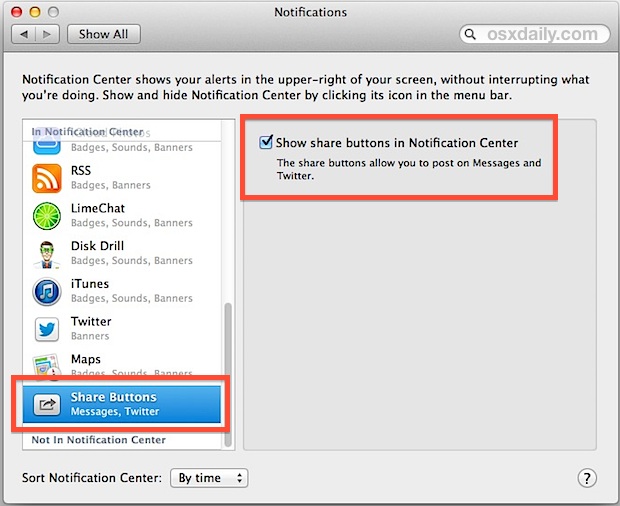 Enable Messages in Notification Center of OS X