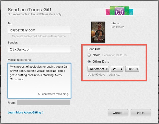 Send iBook as a gift from iTunes