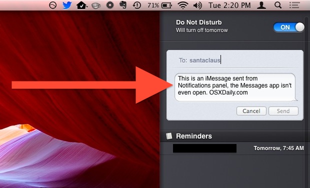 Send messages from Notification Center in OS X