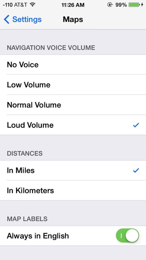 Turn by turn Navigation Directions volume on the iPhone maps