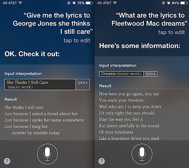 Get song lyrics from Siri