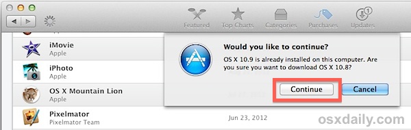 Confirm download of older version of OS X