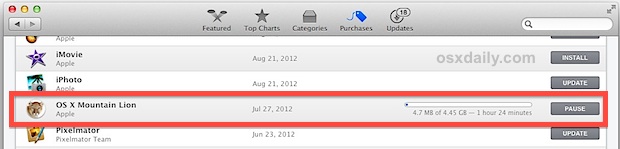 older version of Mountain Lion downloading in OS X Mavericks
