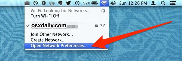 Open Network Preferences in Mac OS X from the menu bar 