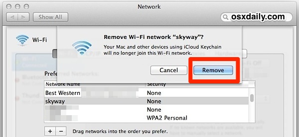 Remove a Wi-Fi Router from Mac OS X