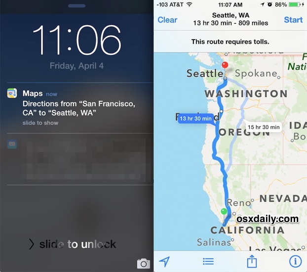 Directions sent to an iPhone from a Mac