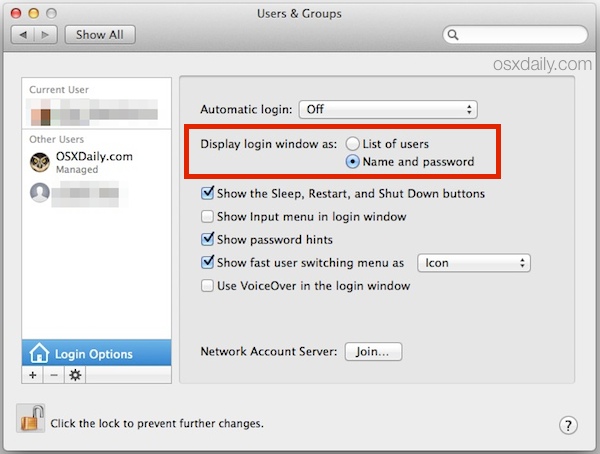 Remove User Names from Login Window for Added Security in Mac OS X
