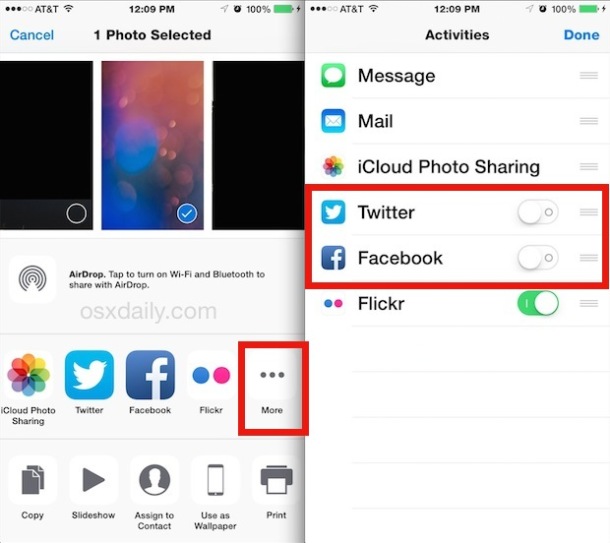photo of How to Hide Twitter & Facebook Buttons from Sharing Panel in iOS 8 image