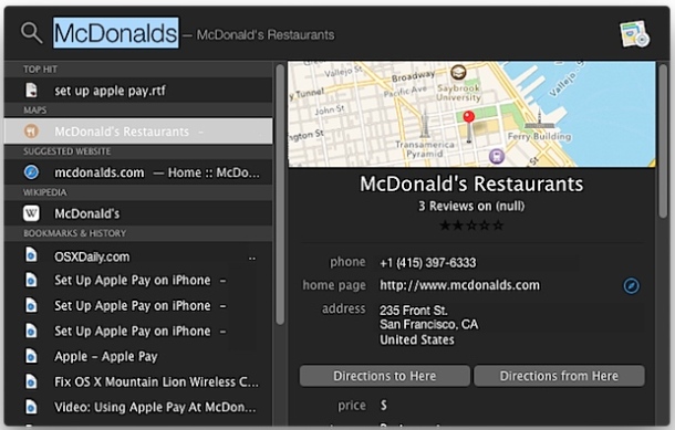 photo of Find Local Listings & Restaurants with Spotlight in OS X Yosemite image