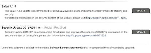 photo of Security Update 2015-001 & Safari 7.1.3 Released for OS X Mavericks & Mountain Lion image