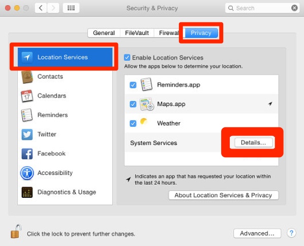 Disable unnecessary Location Services in OS X